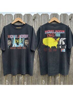 Michael Jackson Bad Tour 1988 Vintage Tee Double Sided Washed Black Shirt
